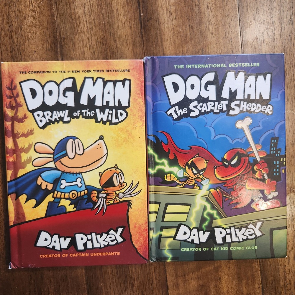 Dog Man Dav Pilkey Book Lot Brawl of the Wild The Scarlet Shedder Hardcover